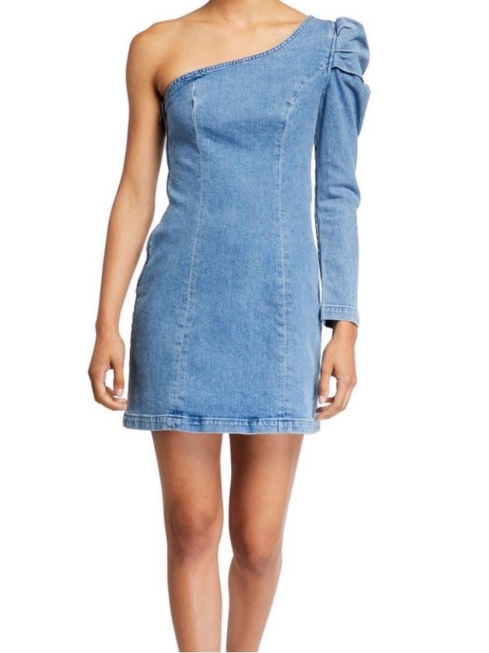 Grlfrnd Like New Ellie One Shoulder Jean Denim Dress M